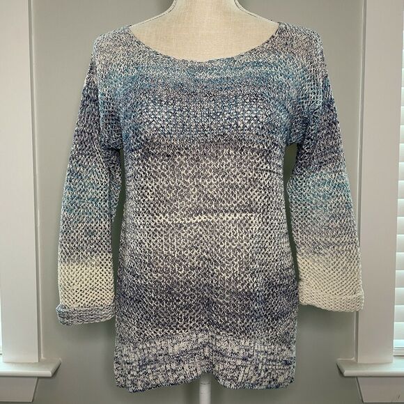 Rubbish Nordstrom Knitted Blue Cream Ombre Sweater 3/4 Sleeve Size XS - Picture 1 of 9